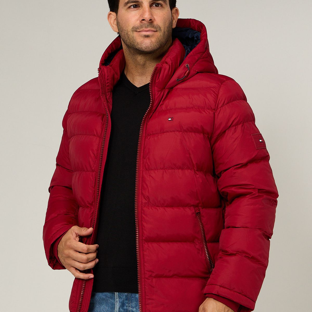 TOMMY HILFIGER - Parka Acolchada Con Gorro Rojo Tommy Hilfiger