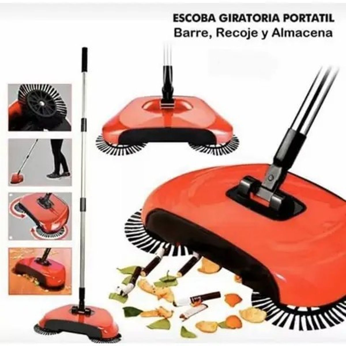 MOVI - Escoba Giratoria 360° Barredora y Aspiradora Manual Sin Electricidad - Limpieza Rápida Pisos