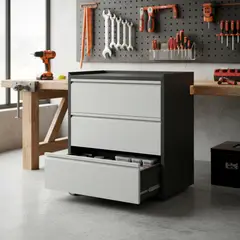 GENERICO - Gabinete Metálico Bajo con ruedas 3 cajones - Linea Black & Gray TC-10