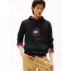 TOMMY HILFIGER - Polerón Hoodie Con Logo Gráfico Negro