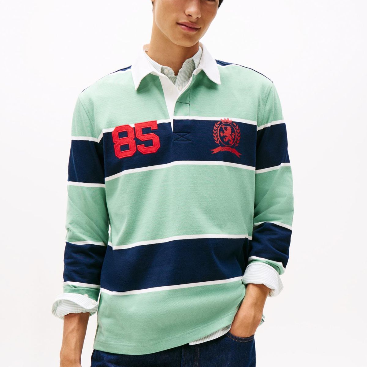 TOMMY HILFIGER - Polo De Rugby A Rayas Relaxed Fit Verde Tommy Jeans