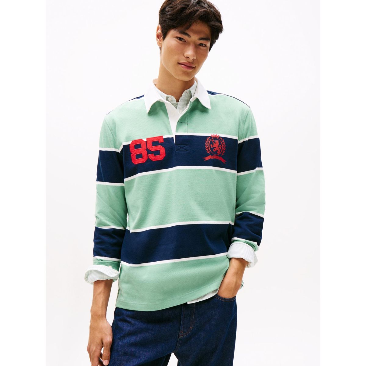TOMMY HILFIGER - Polo De Rugby A Rayas Relaxed Fit Verde Tommy Jeans