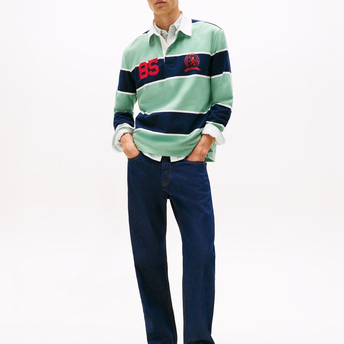 TOMMY HILFIGER - Polo De Rugby A Rayas Relaxed Fit Verde Tommy Jeans