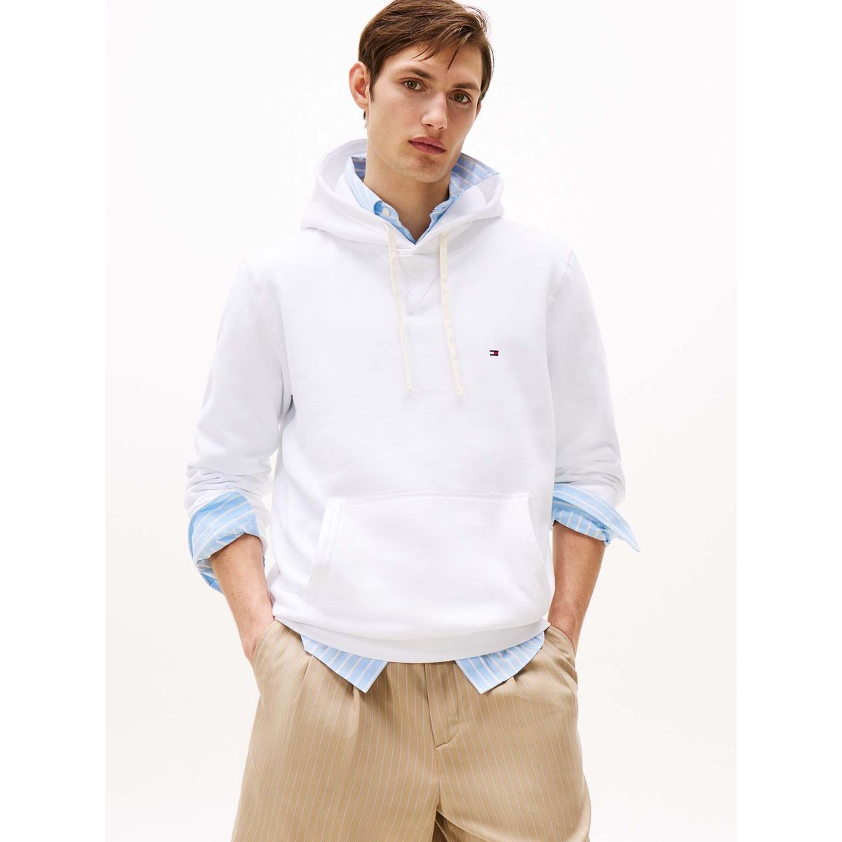 TOMMY HILFIGER - Polerón Hoodie Essential Con Logo Blanco Tommy Hilfiger