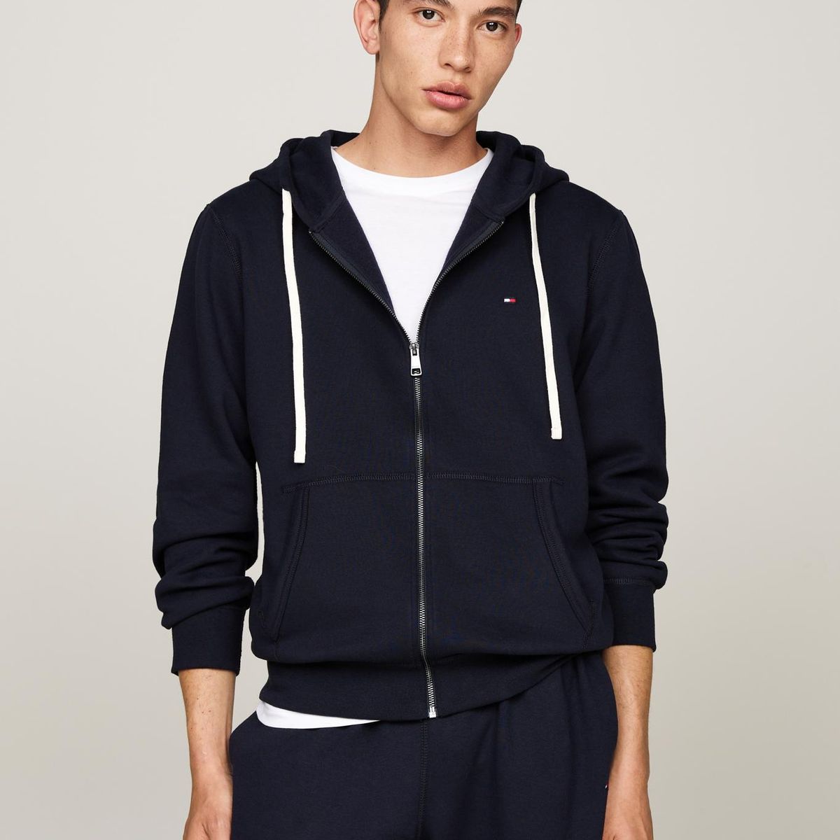 TOMMY HILFIGER - Polerón Hoodie Essential Con Cierre Azul Tommy Hilfiger