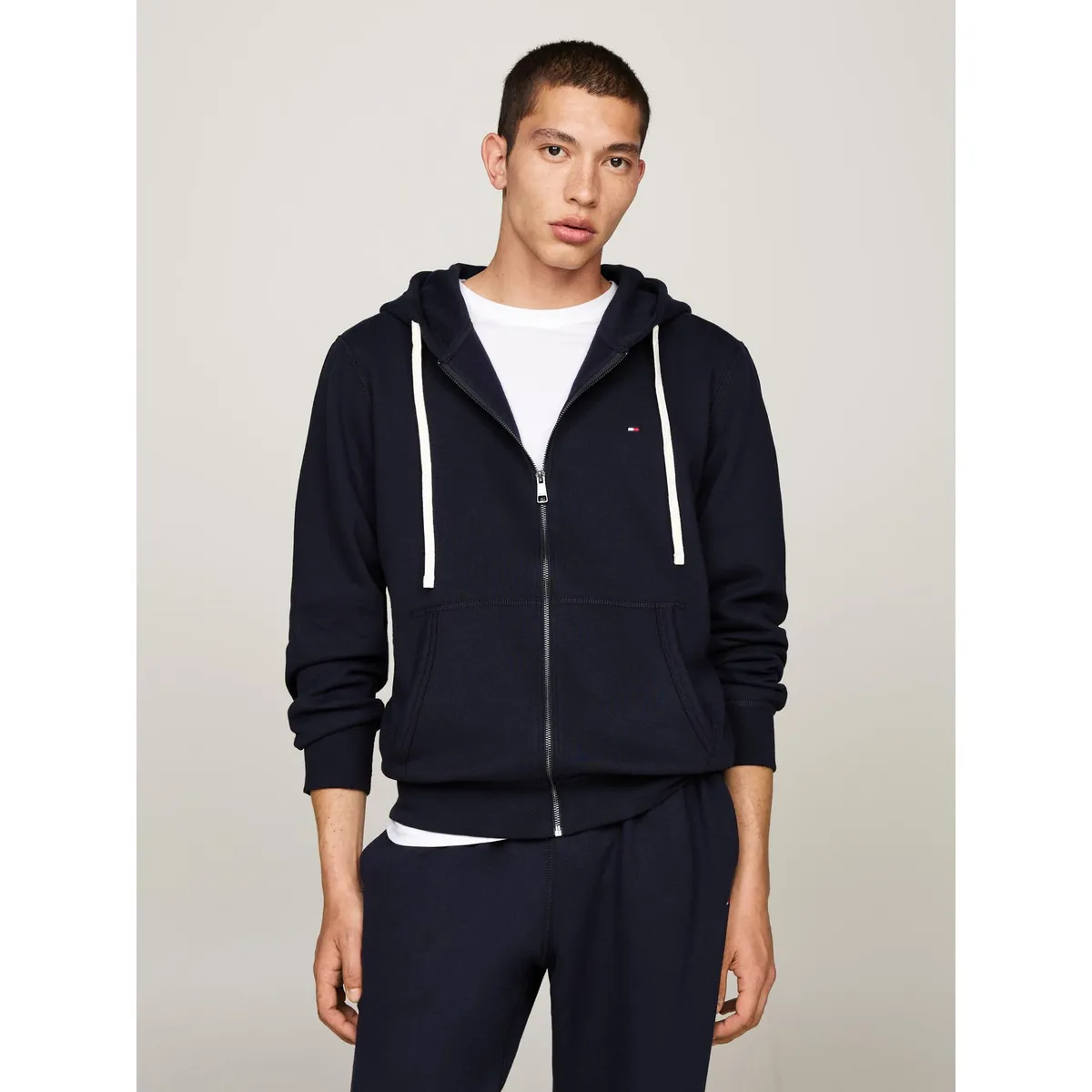 TOMMY HILFIGER - Polerón Hoodie Essential Con Cierre Azul Tommy Hilfiger