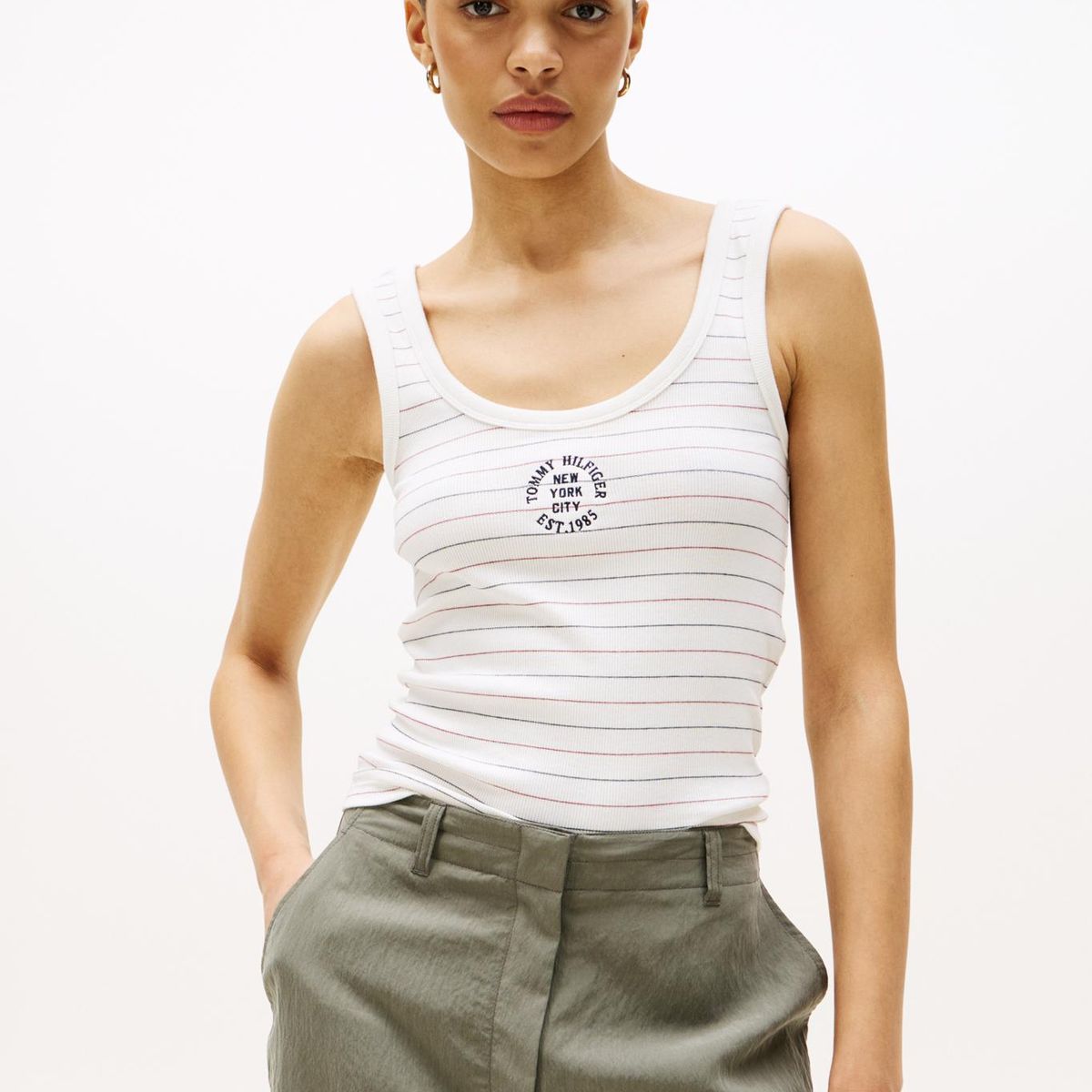 TOMMY HILFIGER - Polera Sin Mangas Slim Fit Blanco Tommy Hilfiger