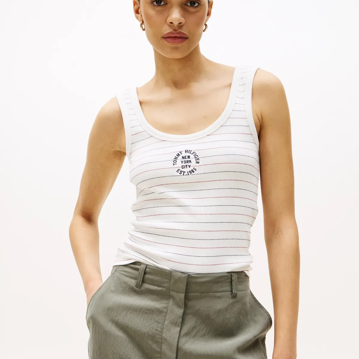 TOMMY HILFIGER - Polera Sin Mangas Slim Fit Blanco Tommy Hilfiger
