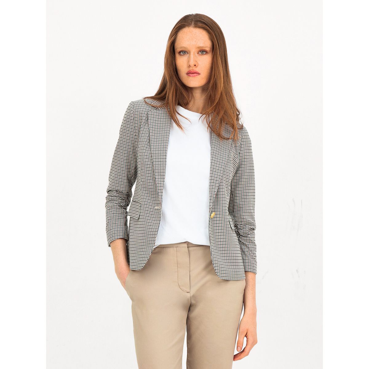 TOMMY HILFIGER - Blazer Con Diseño De Cuadros Beige Tommy Hilfiger