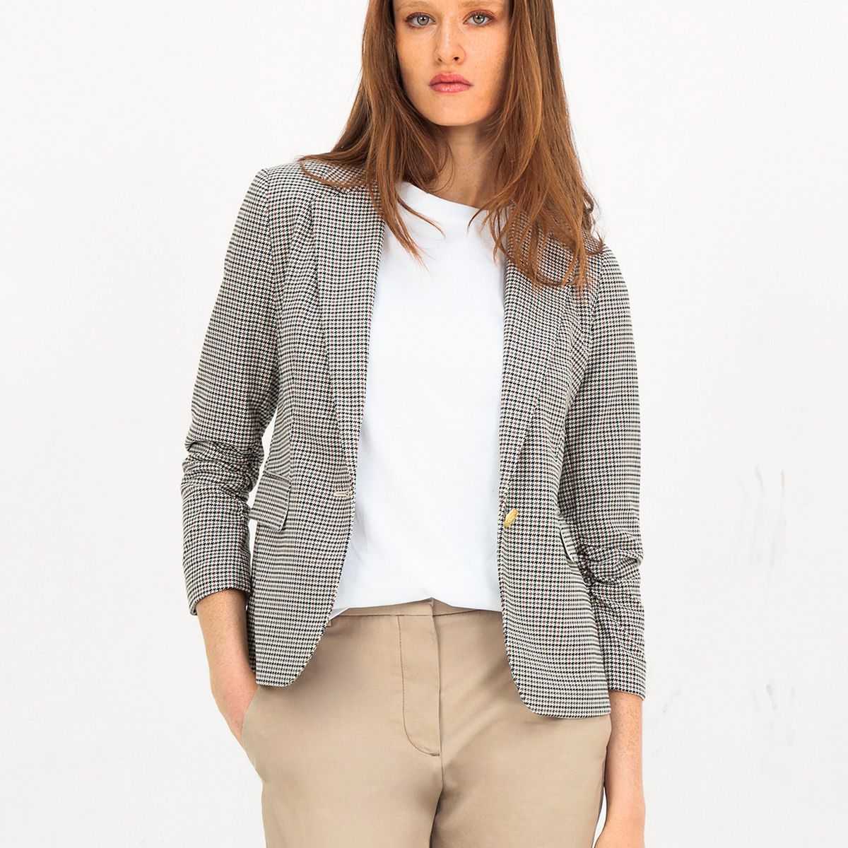 TOMMY HILFIGER - Blazer Con Diseño De Cuadros Beige Tommy Hilfiger