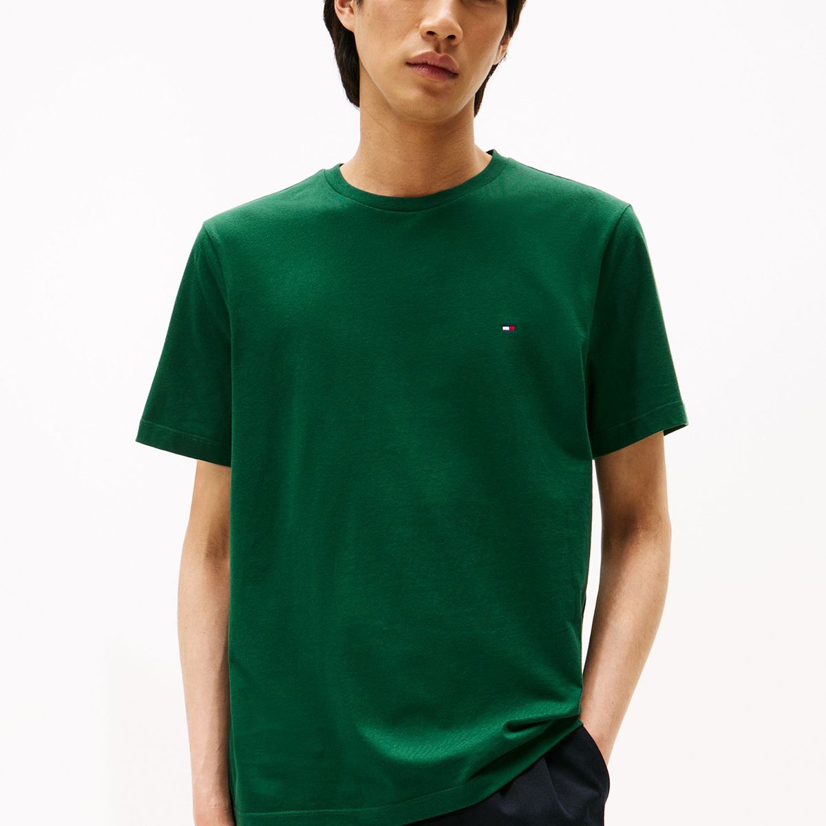 TOMMY HILFIGER - Polera Essential Cotton C-Neck Regular Verde Tommy Hilfiger