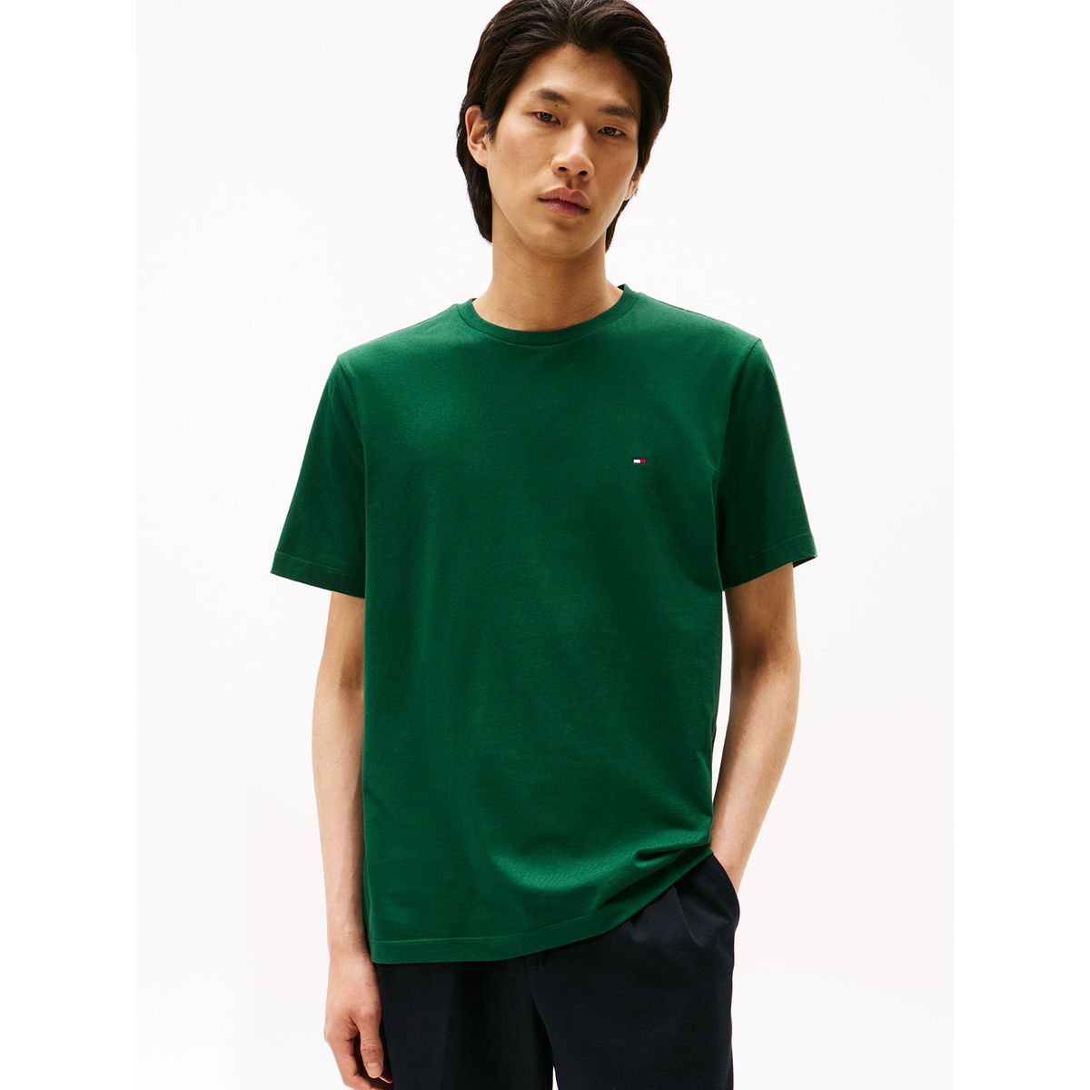 TOMMY HILFIGER - Polera Essential Cotton C-Neck Regular Verde Tommy Hilfiger