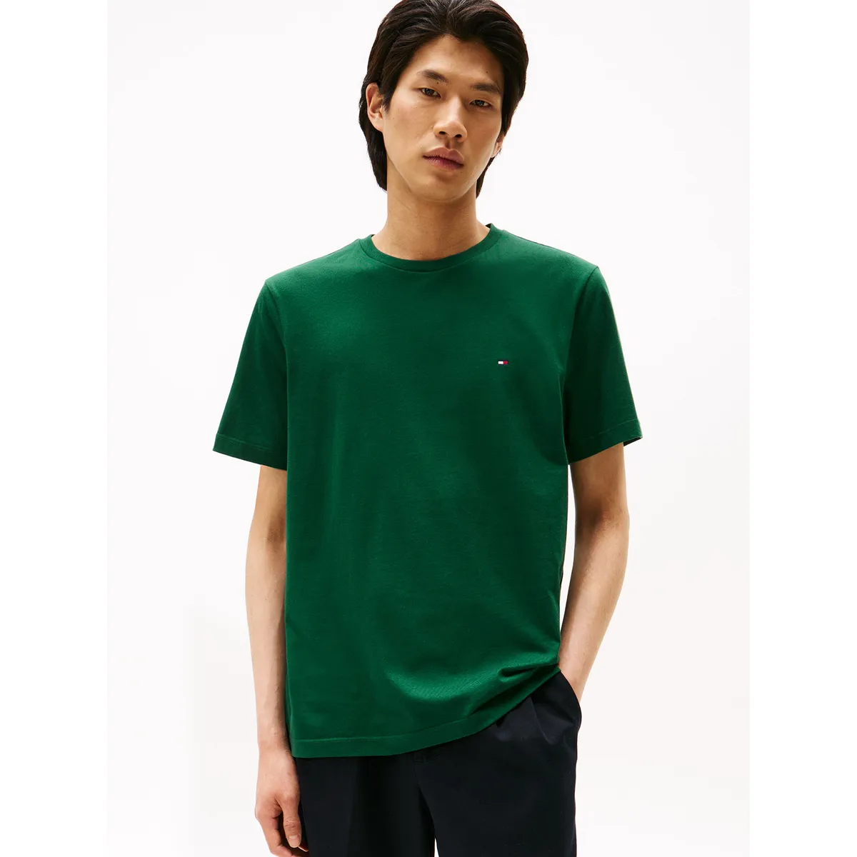TOMMY HILFIGER - Polera Essential Cotton C-Neck Regular Verde Tommy Hilfiger