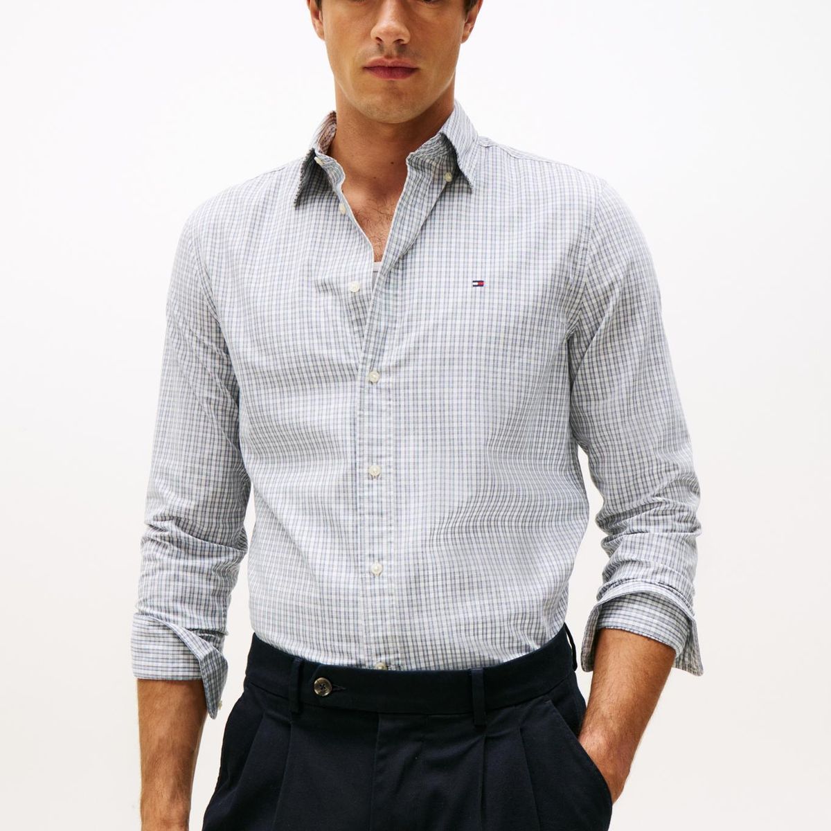 TOMMY HILFIGER - Camisa Th Flex De Corte Regular Azul Tommy Hilfiger