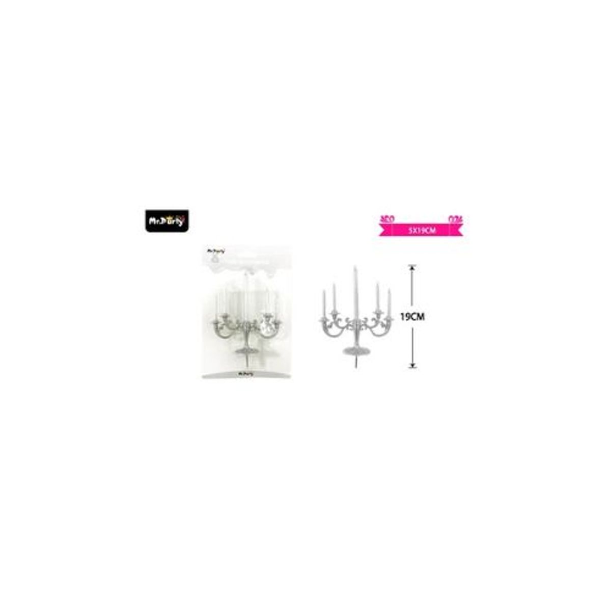 GENERICO - Velas candelabro plateado 5x19cm 5pcs