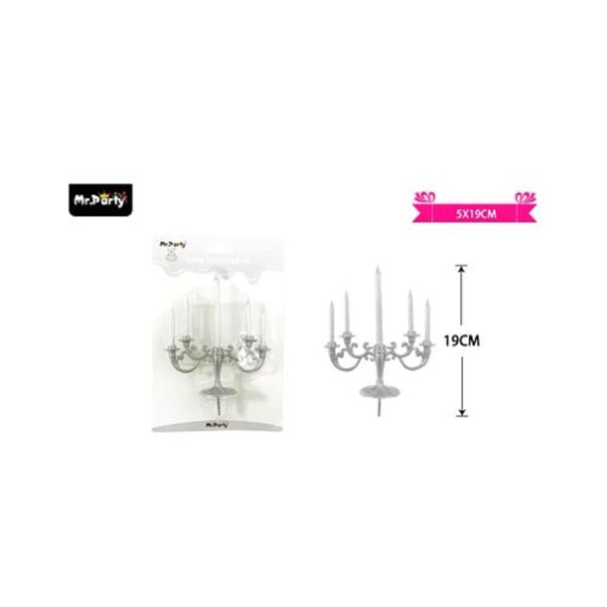 GENERICO - Velas candelabro plateado 5x19cm 5pcs
