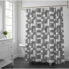GENERICO - Cortina De Baño Diseño Geométrico Blanco Y Negro 180x180cm
