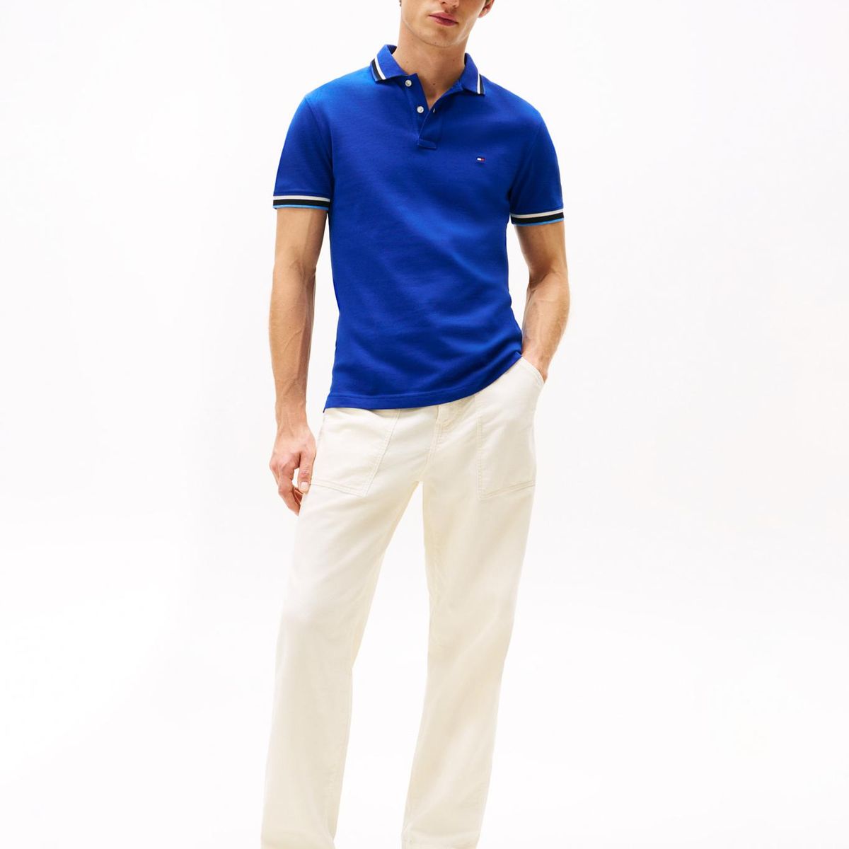TOMMY HILFIGER - Polo Slim Fit Con Logo Azul Tommy Hilfiger