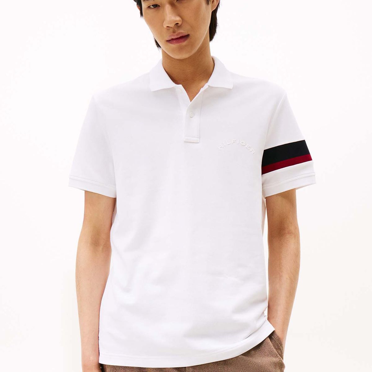 TOMMY HILFIGER - Polo Regular Fit Stripe Logo Blanco Tommy Hilfiger