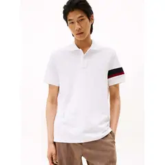 TOMMY HILFIGER - Polo Regular Fit Stripe Logo Blanco
