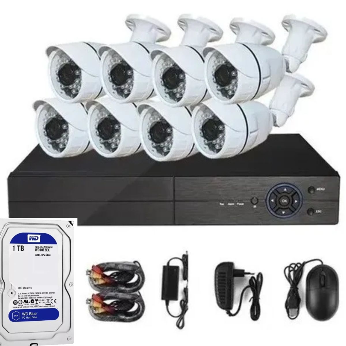ARTIHOGAR - Kit Pro Cctv Pro 8 Cámaras Cerámica 2MP Ip 66 + Disco Duro 1 Terabyte  FULL HD
