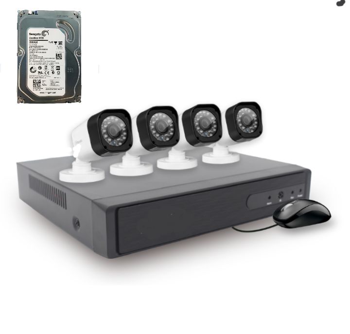 Kit Cctv 4 Camaras Seguridad + Disco Duro 1 Terabyte Instalado en DVR HD 720P