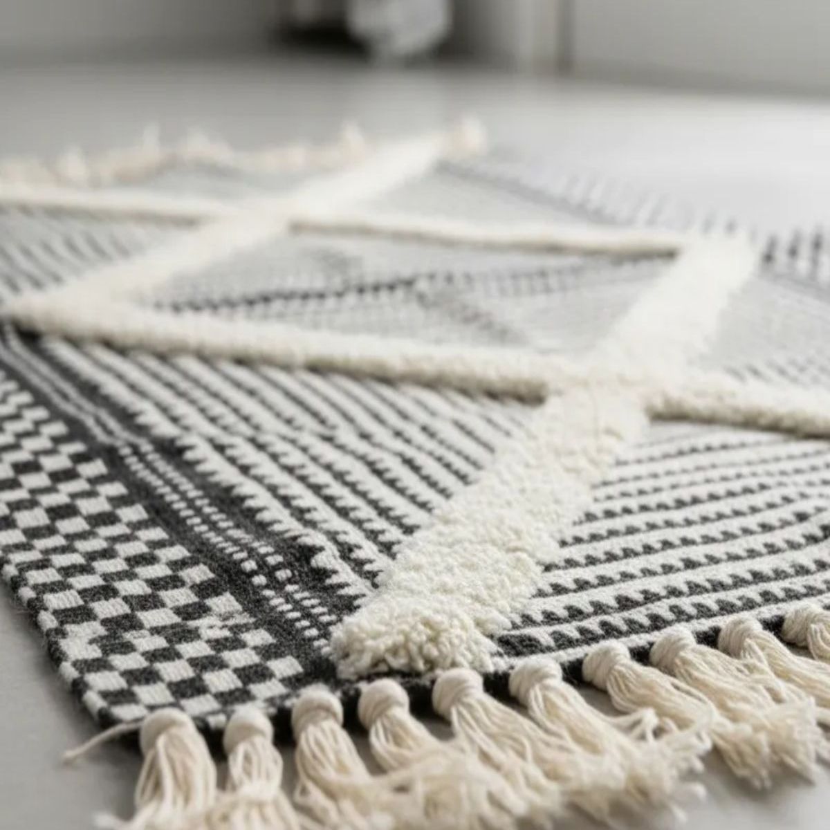 GENERICO - Alfombra de Lino Bajada de Cama estilo Boho medida 60 cm x 90 cm