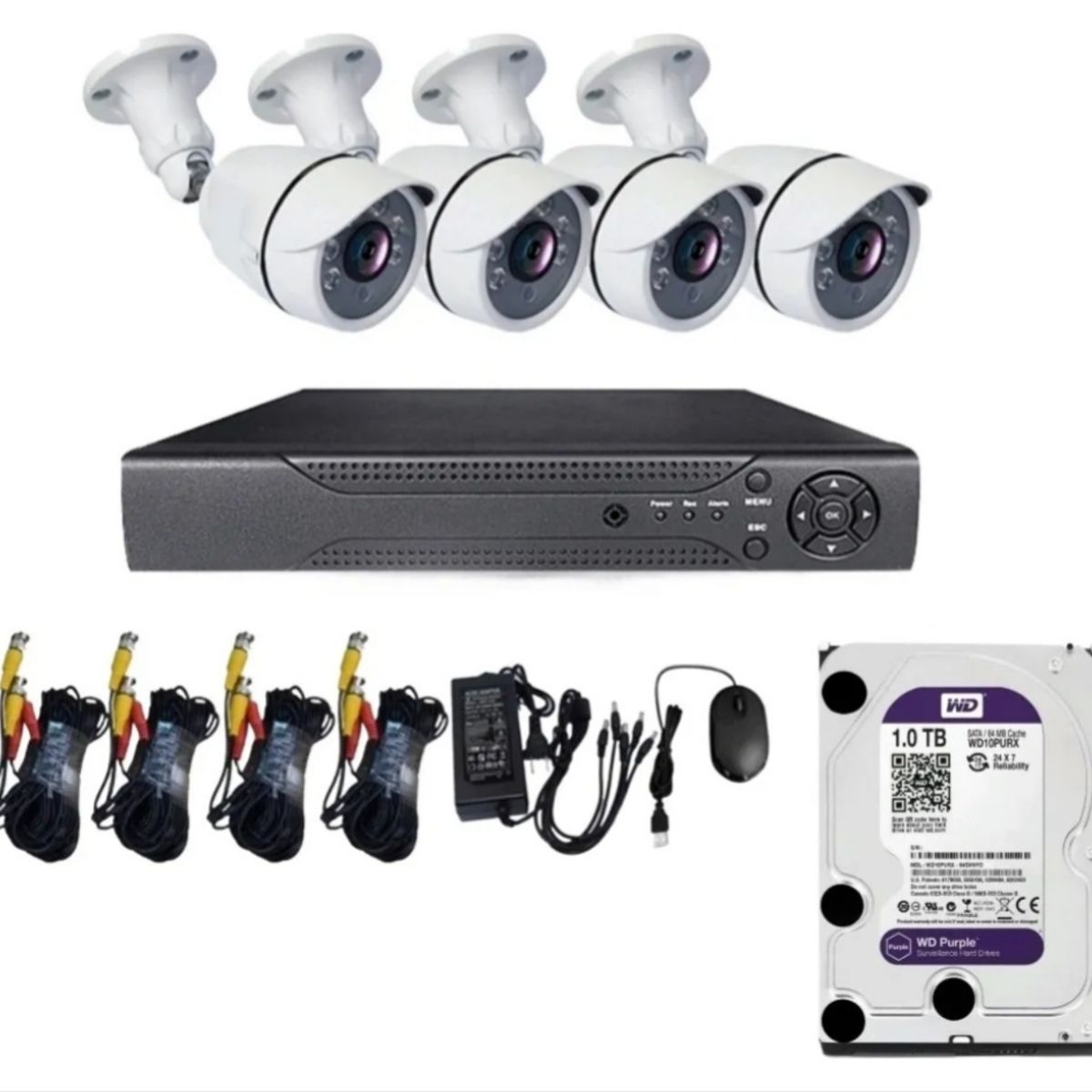 ARTIHOGAR - Kit Cctv 4 Cámaras 2 MP con Disco Duro 1 Terabyte 1080P