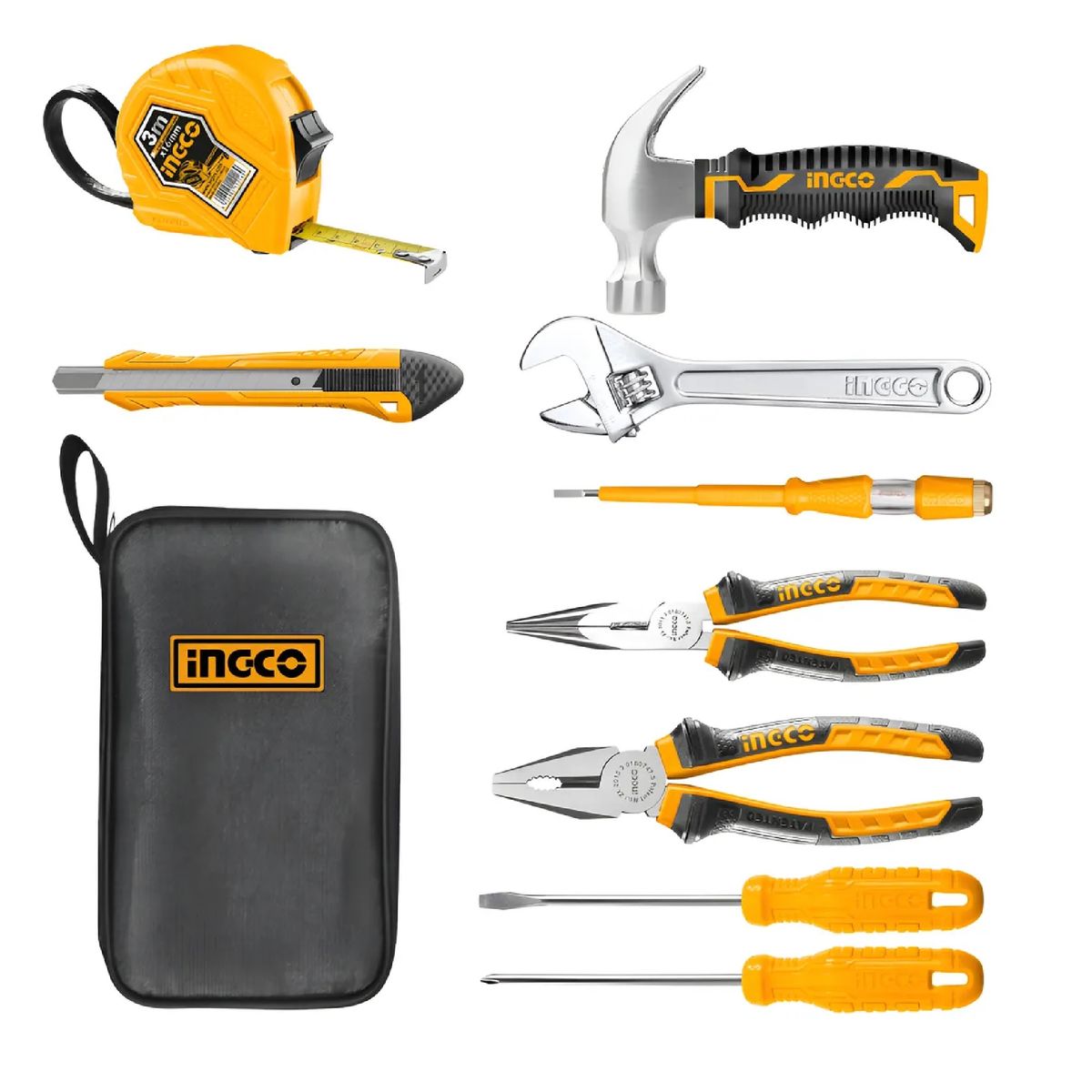 INGCO - Set Herramientas Manuales Ingco De 9 Pzas Con Bolsa De Lona