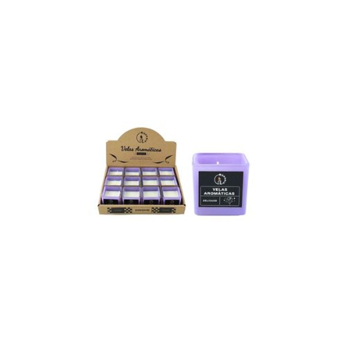 GENERICO - Vela aromática en vaso cuadrado morado 5x5cm