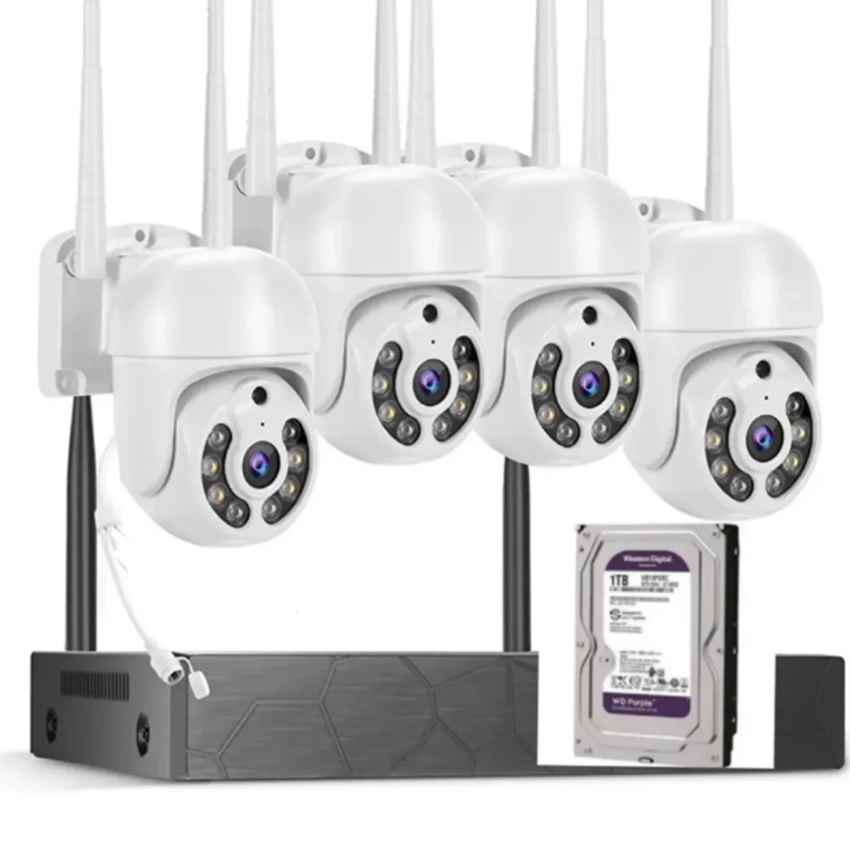 ARTIHOGAR - Kit 4 Cámaras Inalambricas Profesional Ip Audio 355º Con Disco Duro  1 Terabyte