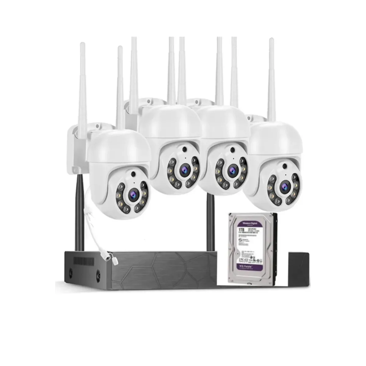 ARTIHOGAR - Kit 4 Cámaras Inalambricas Profesional Ip Audio 355º Con Disco Duro  1 Terabyte