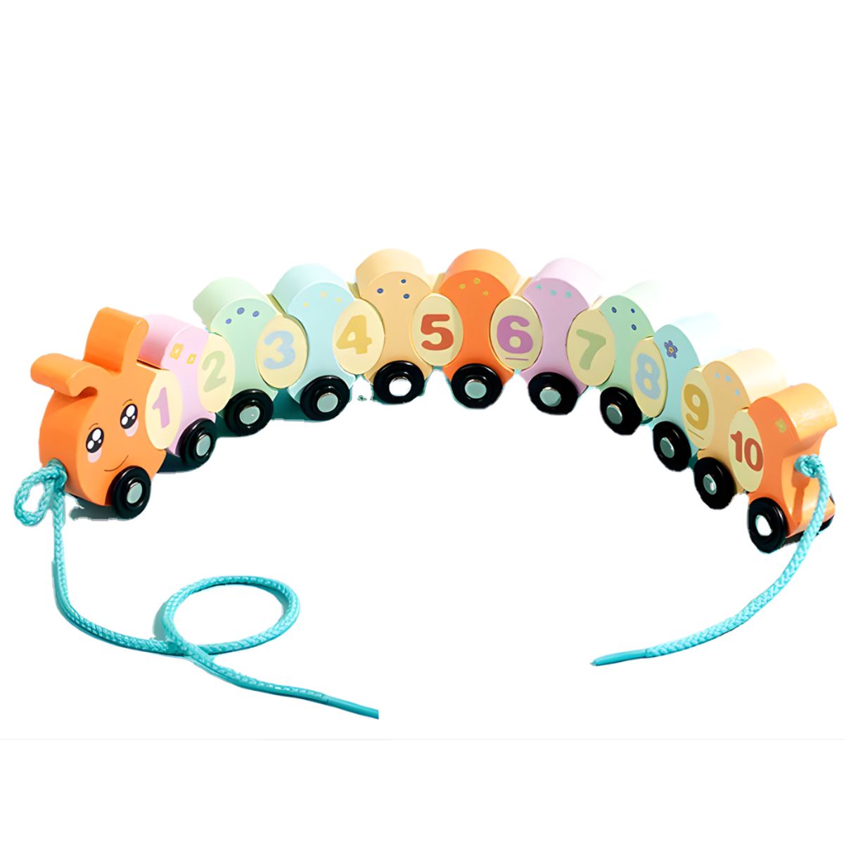 ABC - Tren Oruga de Madera con Números Educativo de Arrastre