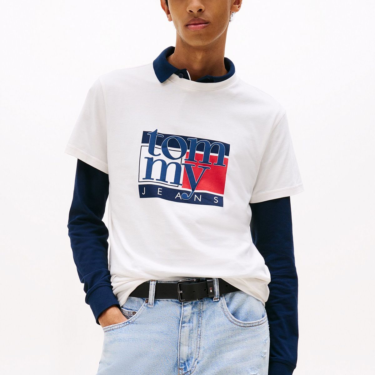 TOMMY HILFIGER - Polera Slim Con Logo Gráfico Blanco Tommy Jeans