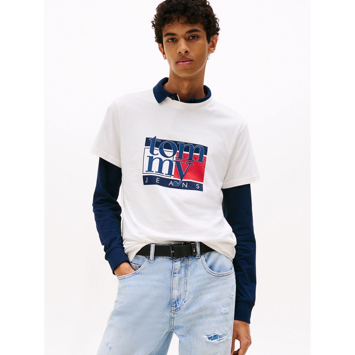 TOMMY HILFIGER - Polera Slim Con Logo Gráfico Blanco Tommy Jeans