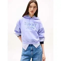 TOMMY HILFIGER - Polerón Hoodie Crop Relaxed Con Logo Lila Tommy Jeans