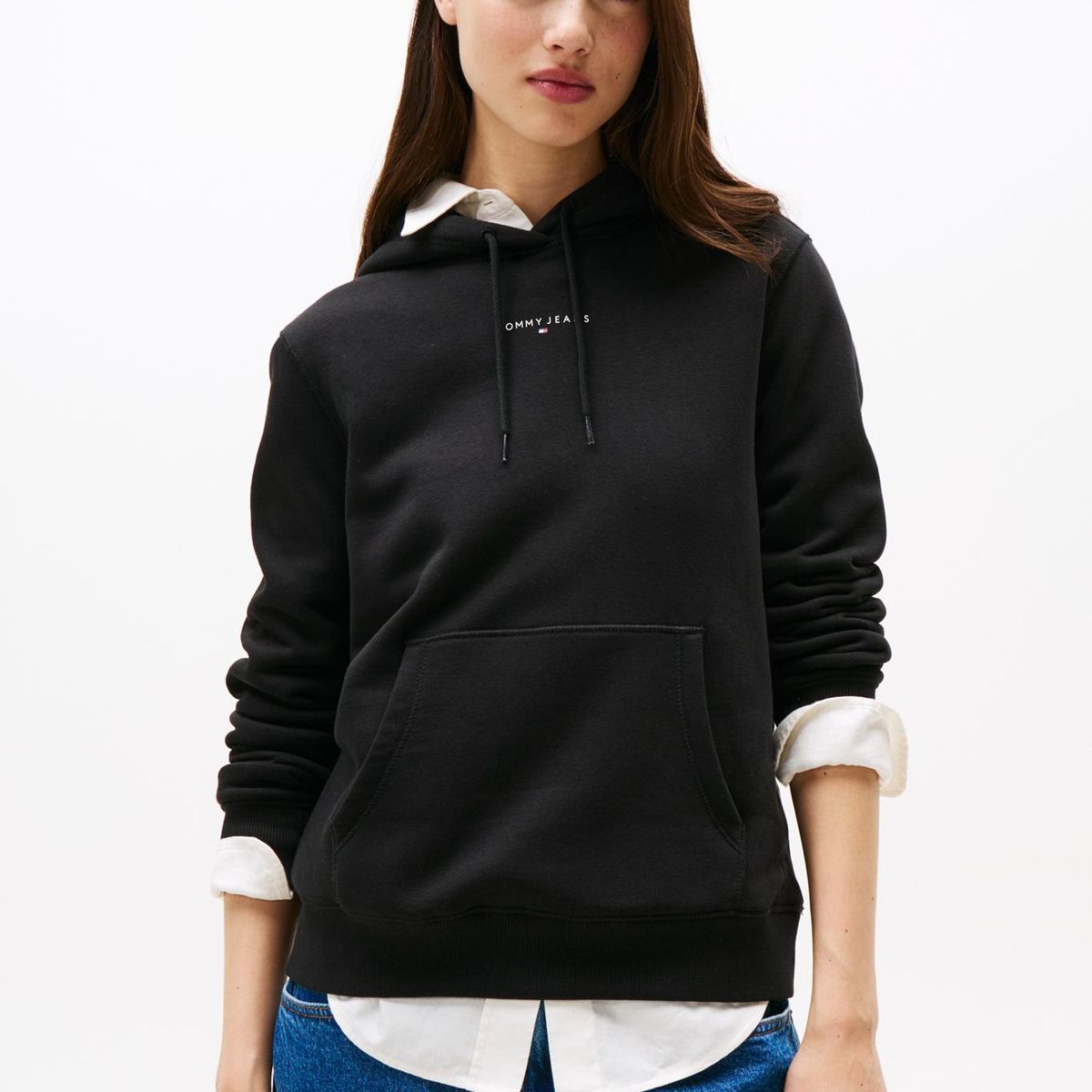 TOMMY HILFIGER - Polerón Hoodie Con Logo Lineal Negro Tommy Jeans