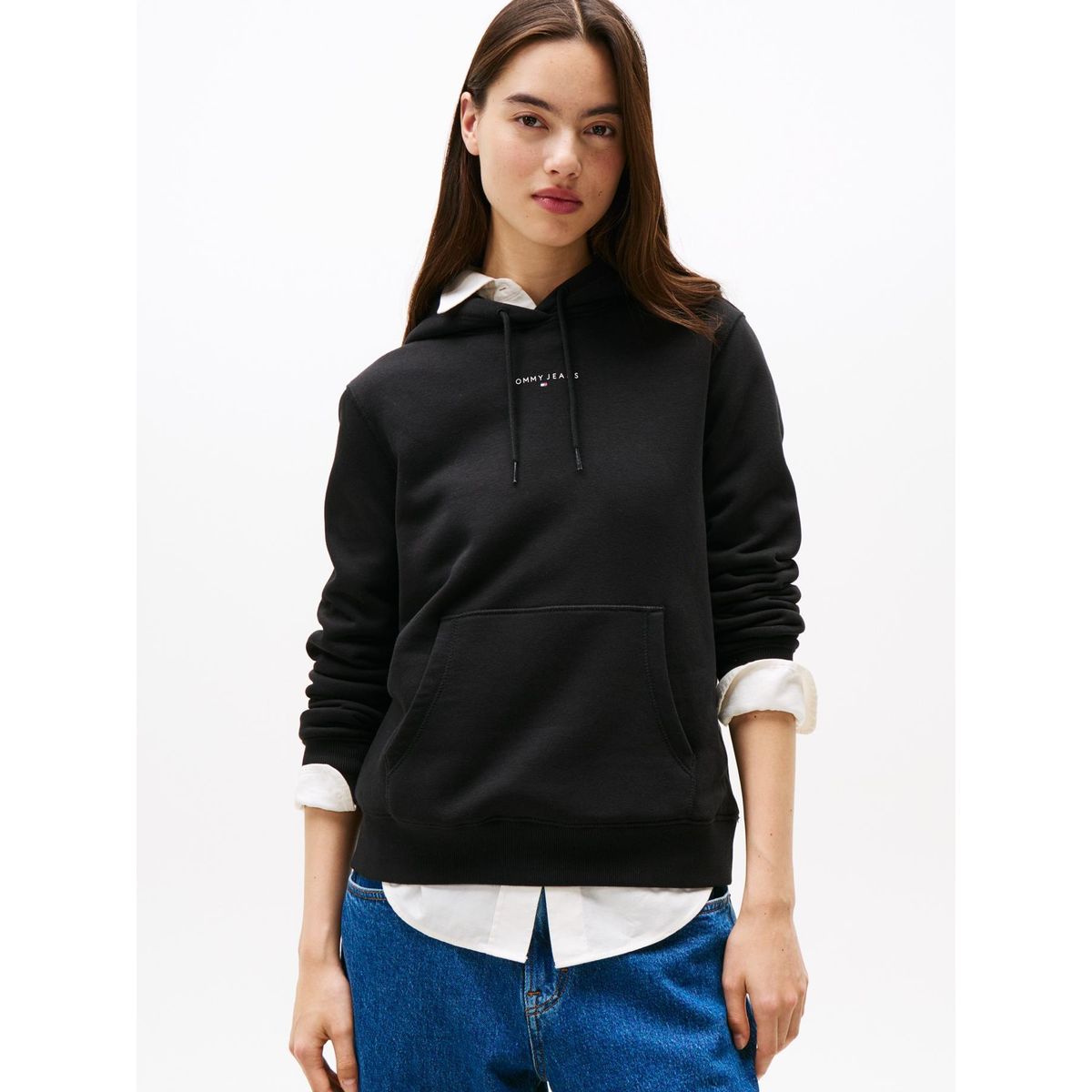 TOMMY HILFIGER - Polerón Hoodie Con Logo Lineal Negro Tommy Jeans