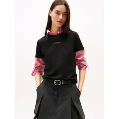 TOMMY HILFIGER - Polera Regular Fit Logo Lineal Negro Tommy Jeans