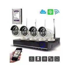 GENERICO - Kit 4 Camara de Seguridad Inalambricas 2MP con Disco Duro 1 Terabyte 1080P