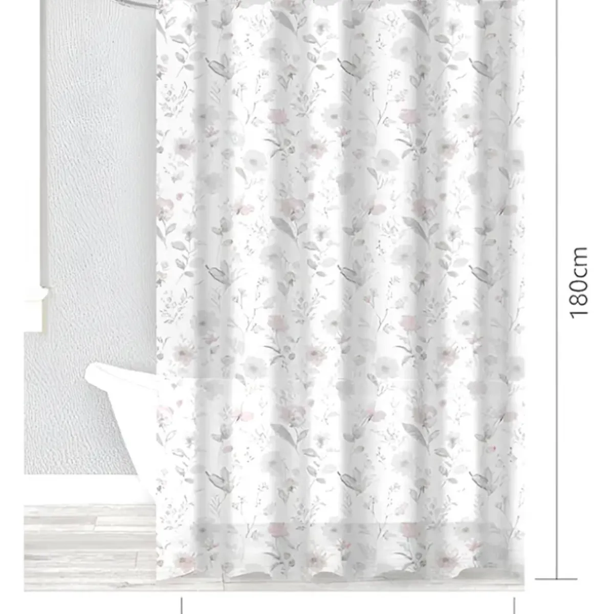 GENERICO - Cortina De Baño Floral Rosa Y Gris 180x180cm