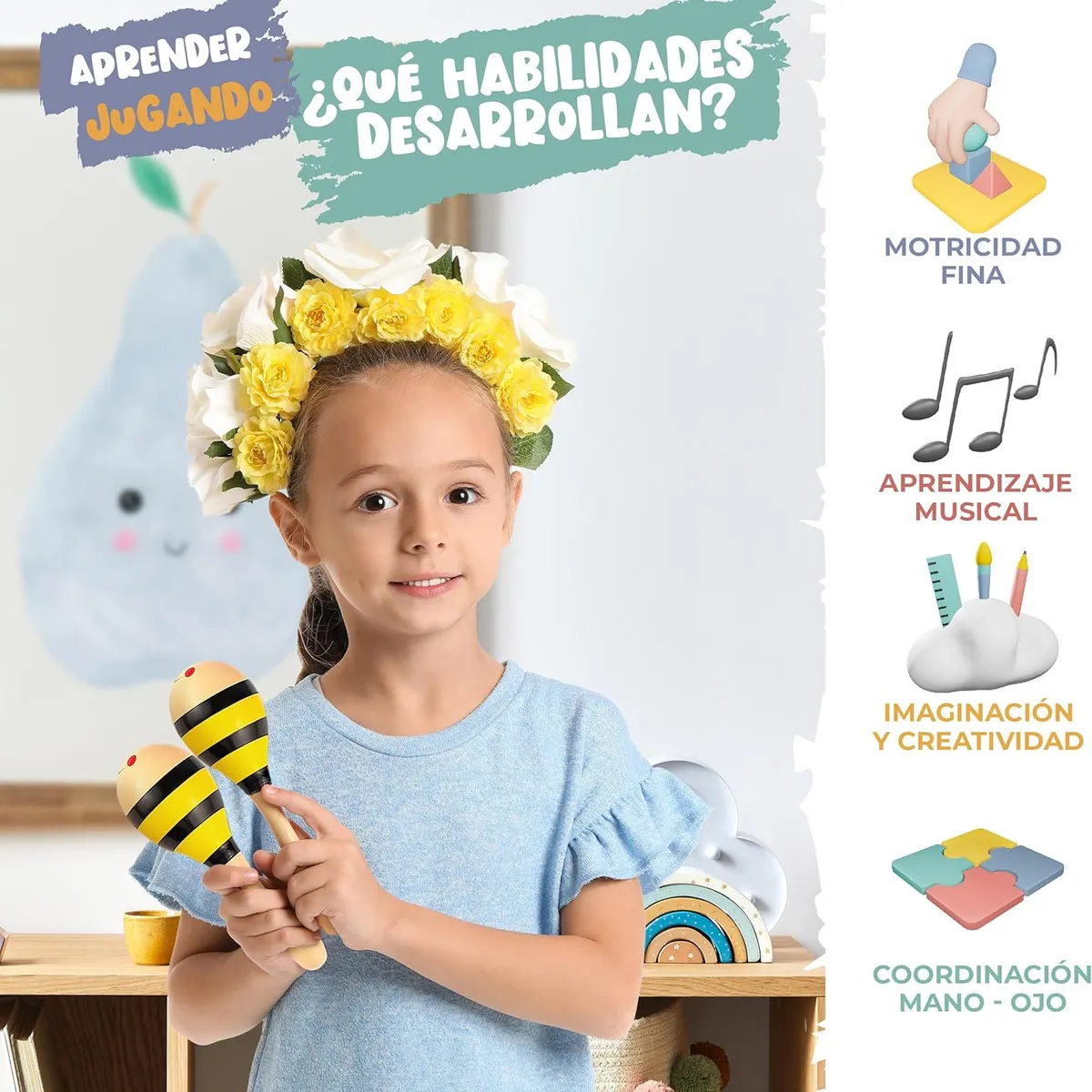 ABC - Set de Instrumentos Musicales de Madera Infantil Educativo