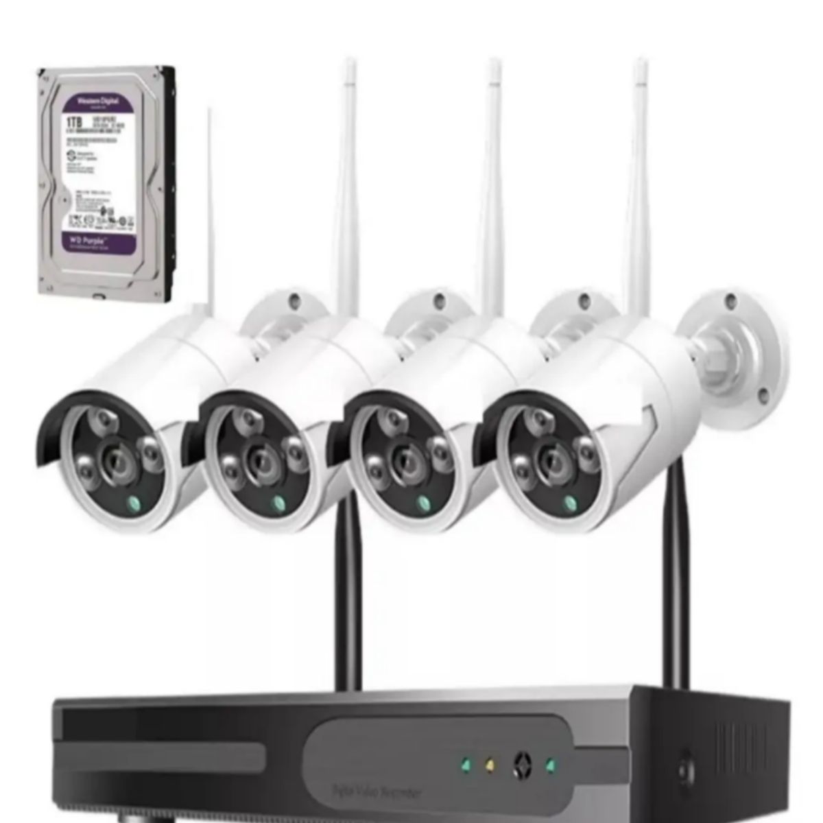GENERICO - Kit 4 Camara de Seguridad  Inalambricas 2MP con Disco Duro 1 Terabyte 1080P