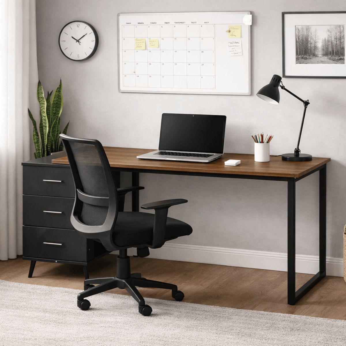 SPACE HOME - Escritorio Atlas Blackwood 140 cm con Cajones y Patas Metal