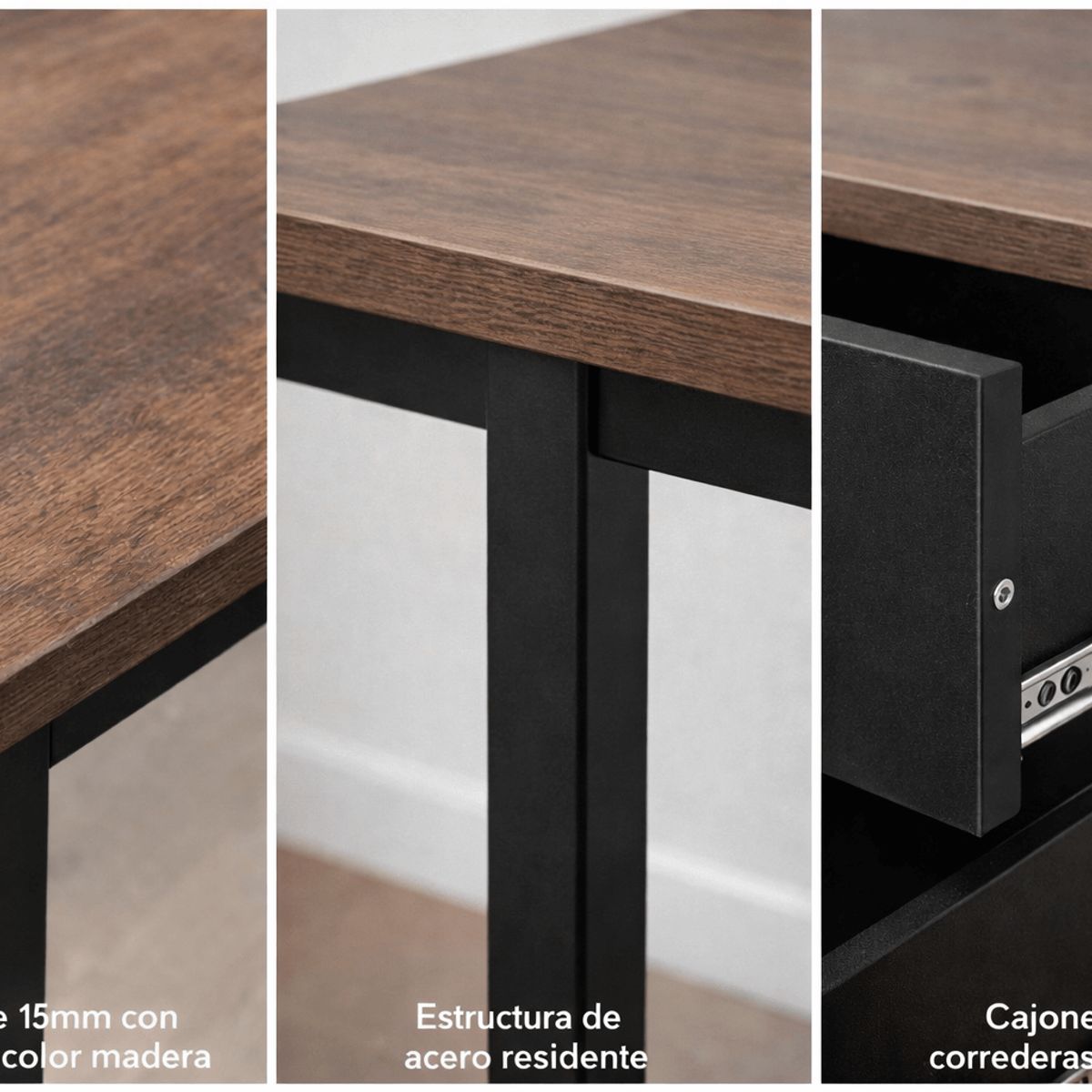 SPACE HOME - Escritorio Atlas Blackwood 140 cm con Cajones y Patas Metal