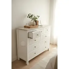 RUSTIC STYLE - COMODA TERRANOVA DE MADERA BLANCA Y DECAPADO + TIRADOR PREMIUM - Muebles Loreley