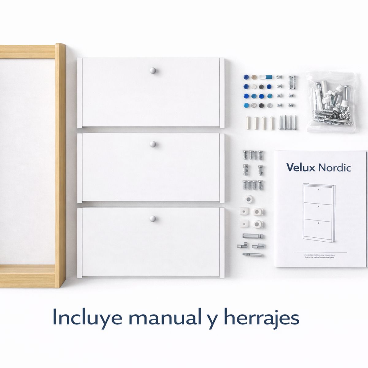 SPACE HOME - Zapatero Compacto Velux Nordic Blanco/Madera 18 Pares MDP 15mm 114×60×24