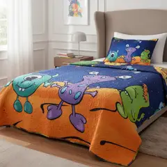 TODOHOGAR SANTIAGO DE CHILE - Cubrecama Quilt 1.5 Plazas Infantil Monstruos Del Espacio