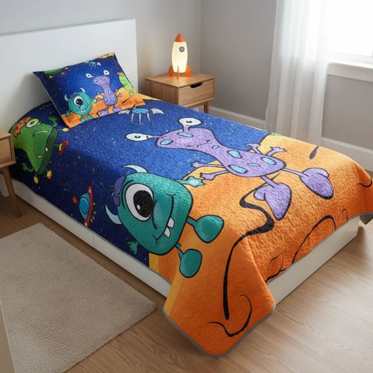 TODOHOGAR SANTIAGO DE CHILE - Cubrecama Quilt 1.5 Plazas Infantil Monstruos Del Espacio