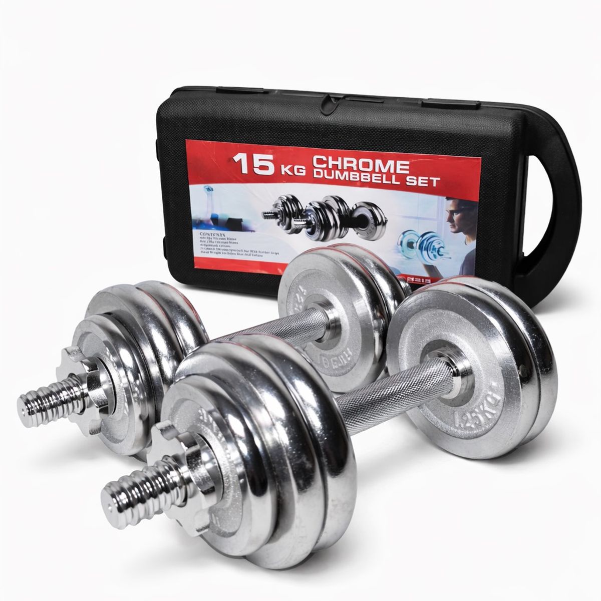 GENERICO - Set de Mancuernas Cromadas Ajustables 15 kg con Maleta